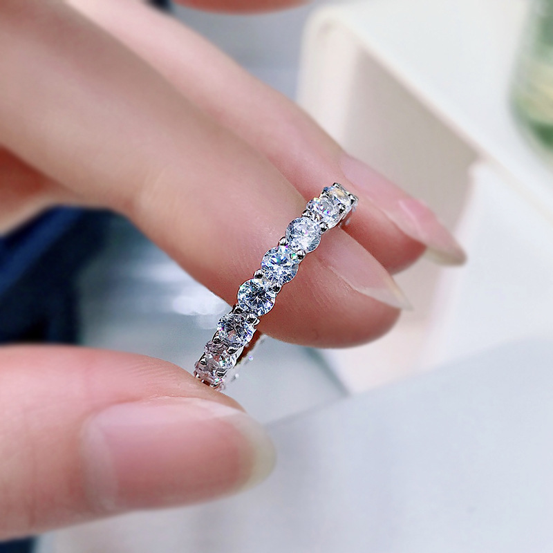 Round Pattern 925 Sterling Silver Zircon Round Rings