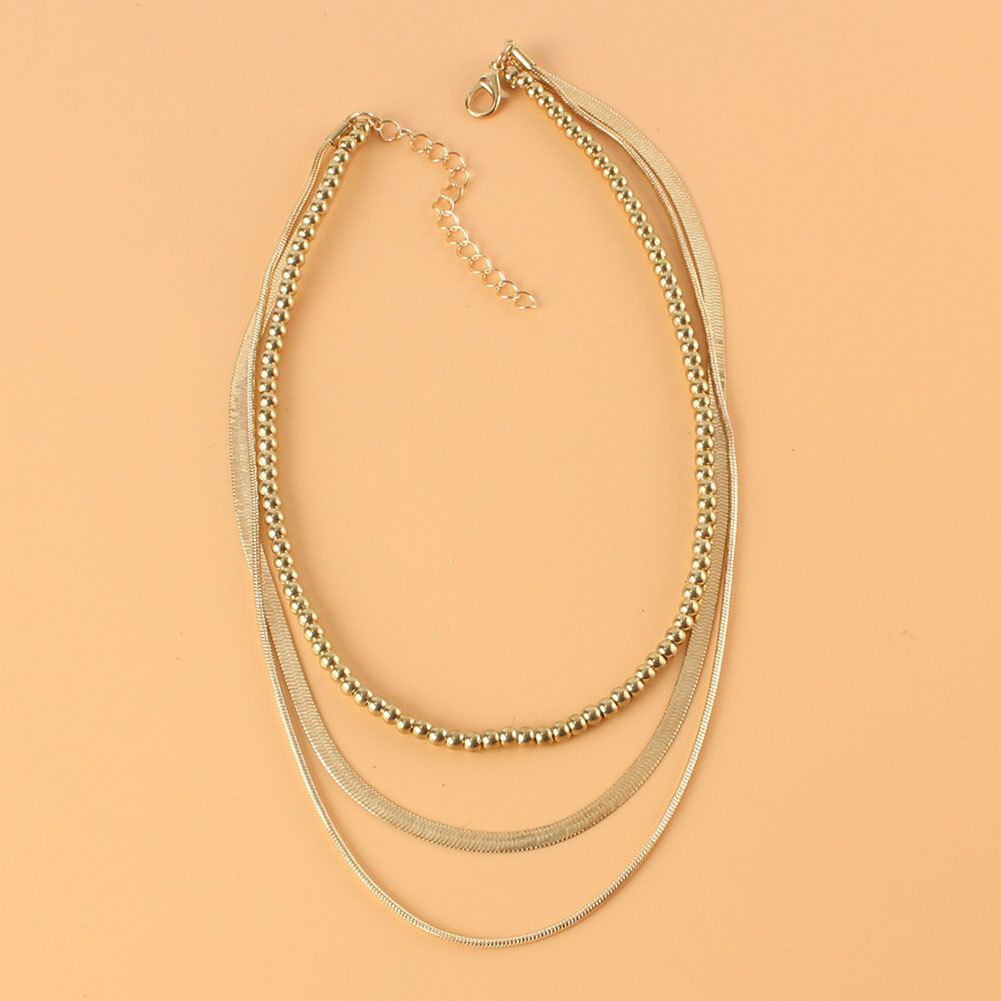 Simple Golden Round Beads Snake Bone Chain Three-layer Necklace Wholesale Nihaojewelry display picture 3