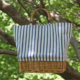 新款日韩ins草编包草编麻布拼接包包藤编包手提帆布袋编织包手提