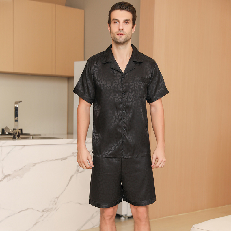 Cross-border Amazon Men's Pajamas Short-sleeved Shorts Summer Silk-like Summer Thin Cardigan Home Clothes suit Summer Cross-border Amazon Men's Pajamas Short-sleeved Shorts Summer Silk-like Summer Thin Cardigan Home Clothes suit Summer