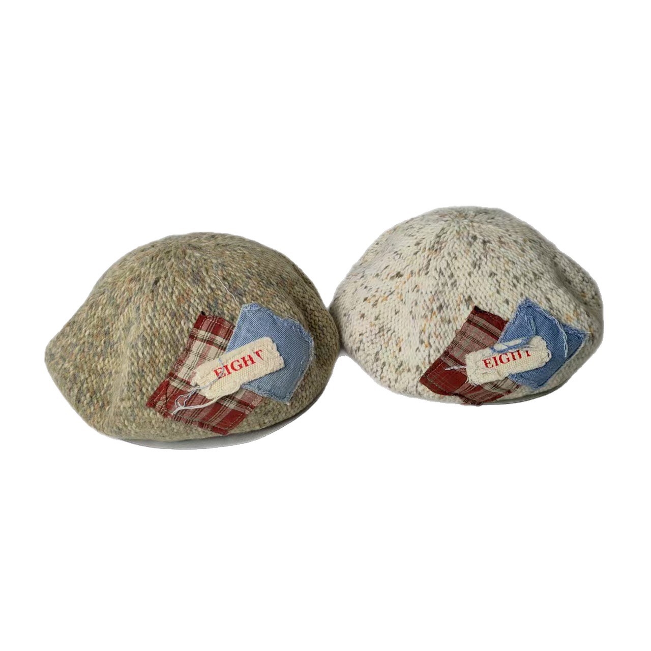 Japanischer Retro Patchwork Strickbarett Damen Herbst Winter_voghion.com