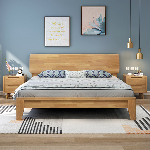 Nordic solid wood bed 1.8m double bed small apartment 1.2 modern simple apartment B&B hotel 1.5 economy