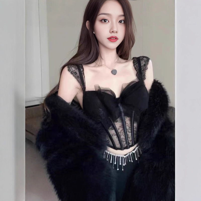 Fishbone Bra Lace Butterfly Sexy Camisole Women's Summer Pure Lust Sexy Slim Bra for Inner Wear and Outer Wear