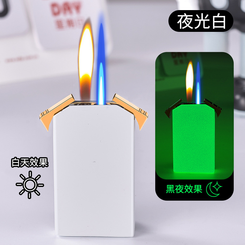 Zy052クリエイティブインフレータブル二重火ライター直冲金属防风炎火二重火変换ライター|undefined