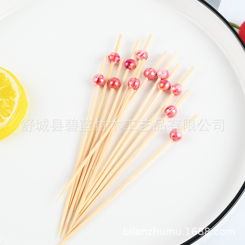 Creativo al por mayor cuentas rojas desechables stick de frutas stick sándwich stick de cóctel stick tortilla horquilla de pastel