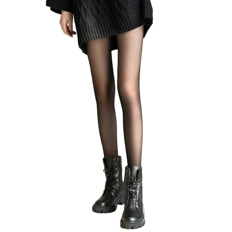 Potencia de otoño y invierno con leggings de piernas desnudas naturales delgadas con medias de doble capa de lana reemplazables