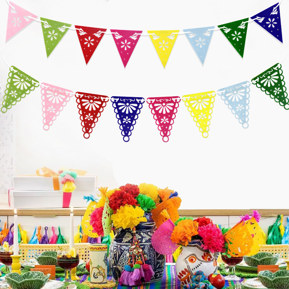 Decoración de fiesta mexicana bandera de tracción no tejida bandera triangular hueca 5 de mayo Día de los Muertos atmósfera diseño bandera de colores