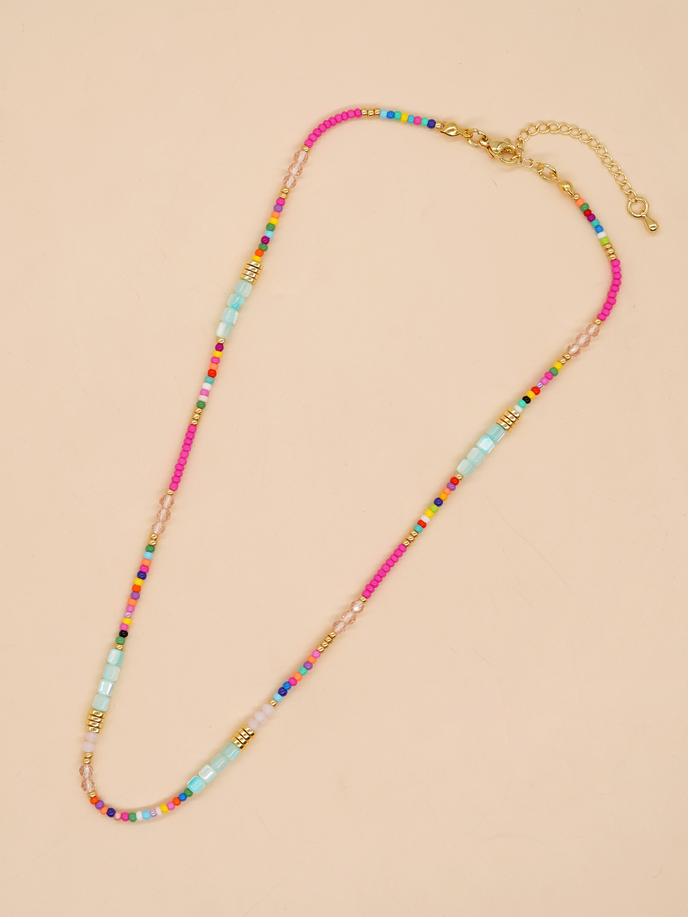 20g Weight 0.03µm-0.05µm Gold Plating Thickness Electroplated Gold Plating Process Bohemian Colorful Alloy Glass Seed Bead Beaded Women's Necklace