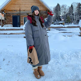 实拍红色大被子宽松两面穿白鸭绒羽绒服女冬季韩系长款过膝加厚外