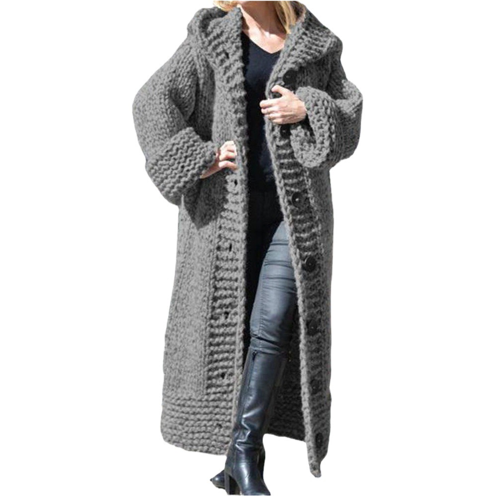Cárdigan con capucha de punto largo para mujer, estilo europeo y americano, talla grande, ropa femenina transfronteriza de Amazon 2026