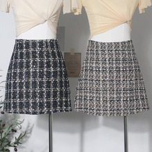 实拍 长期加单格子粗花呢短裙秋冬百搭高腰显瘦a字包臀半身裙1920