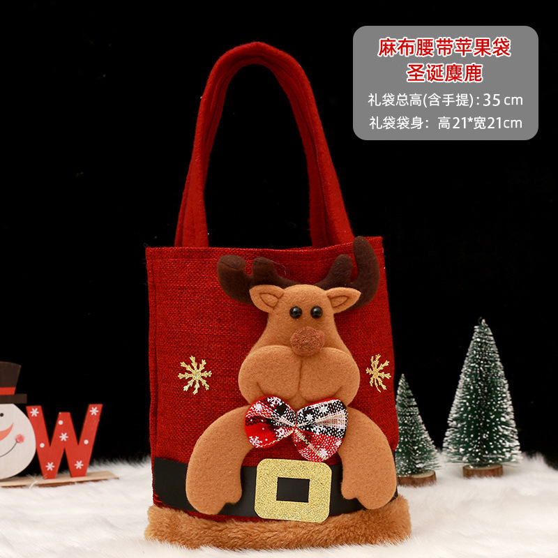 国境を越えたクリスマスリンゴ袋ベルベット箔押し金束口アニメプレゼント袋リボン付き児童キャンディープレゼント袋|undefined