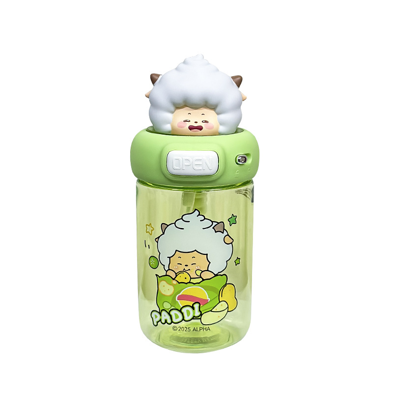Felicia cabra gris lobo Tritan taza de agua taza de plástico de alto valor facial taza de mano especial para niños y estudiantes escolares