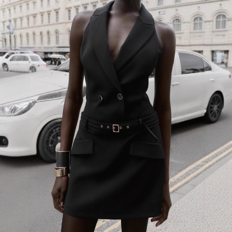 Foreign Trade European and American Style 2025 Autumn and Winter New Women's Clothing Elegant Slim Mini Suit Jacket Effect Dress Trendy