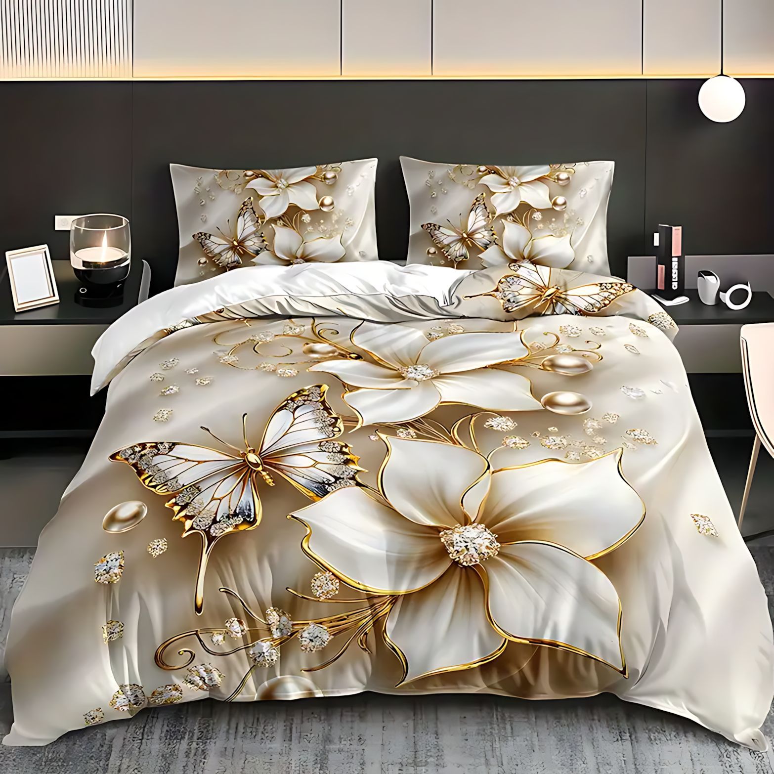 TEMU / JIT transfronterizo textil doméstico estereoscópico mariposa impresión digital 3D lana abrasiva colcha de cama set