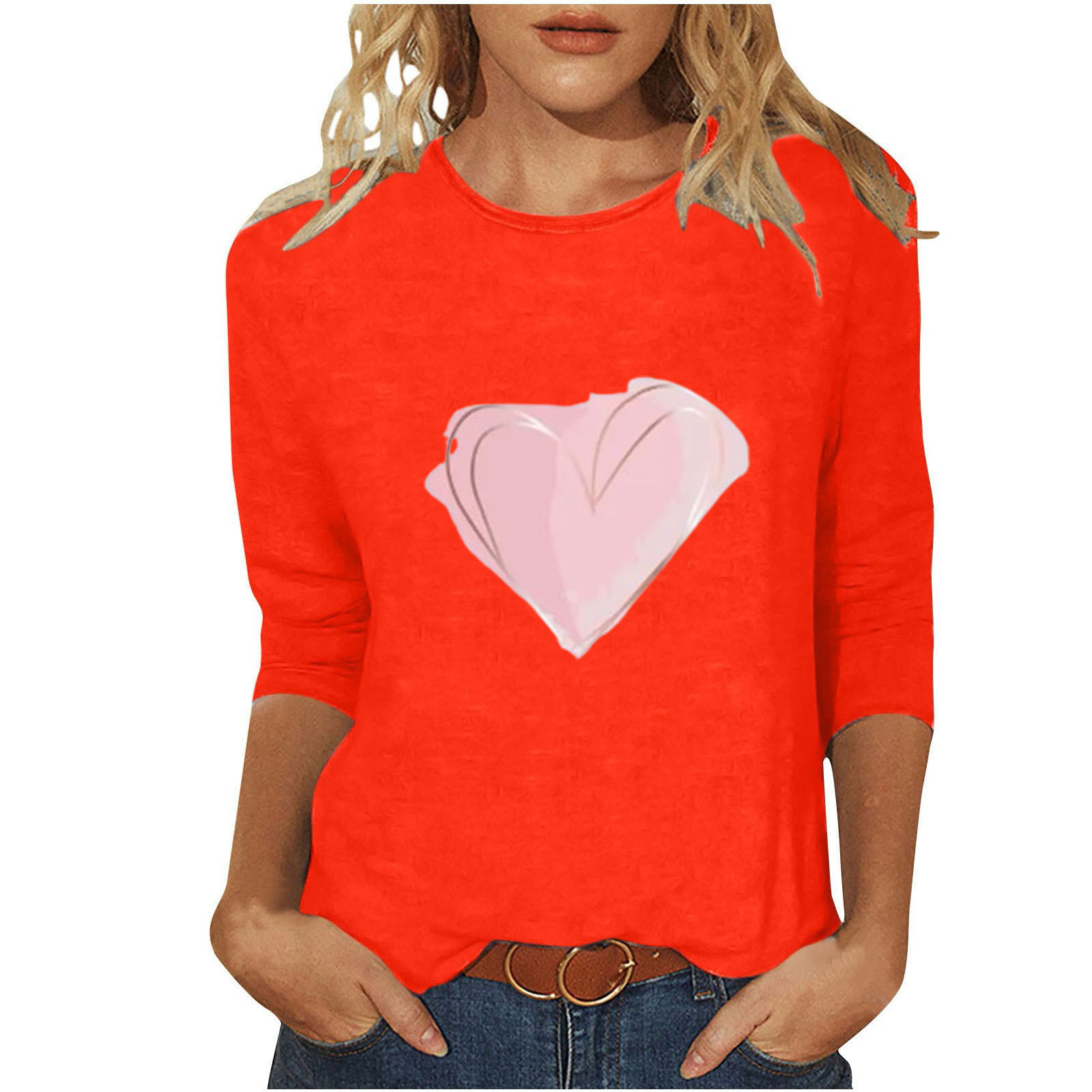 Women's T-shirt 3/4 Length Sleeve T-shirts Casual Basic Letter Heart Shape display picture 26