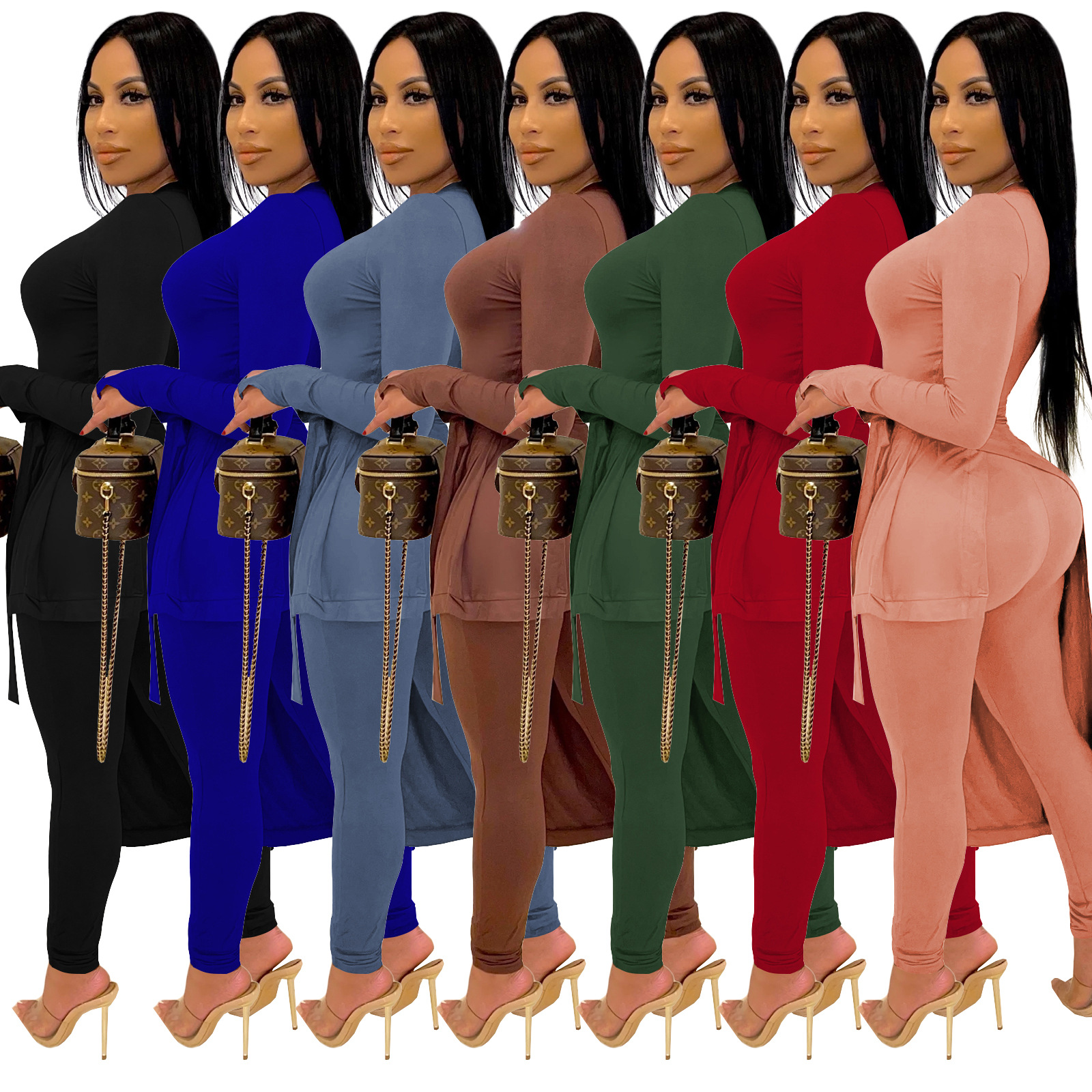Solid Color Long-Sleeved Irregular Top Trousers Top NSSZC111539