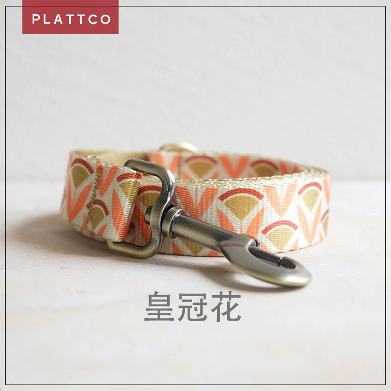 PLATTCO新款皇冠花散步遛狗牵引带 仿尼龙织带印花牵引绳 PDL352