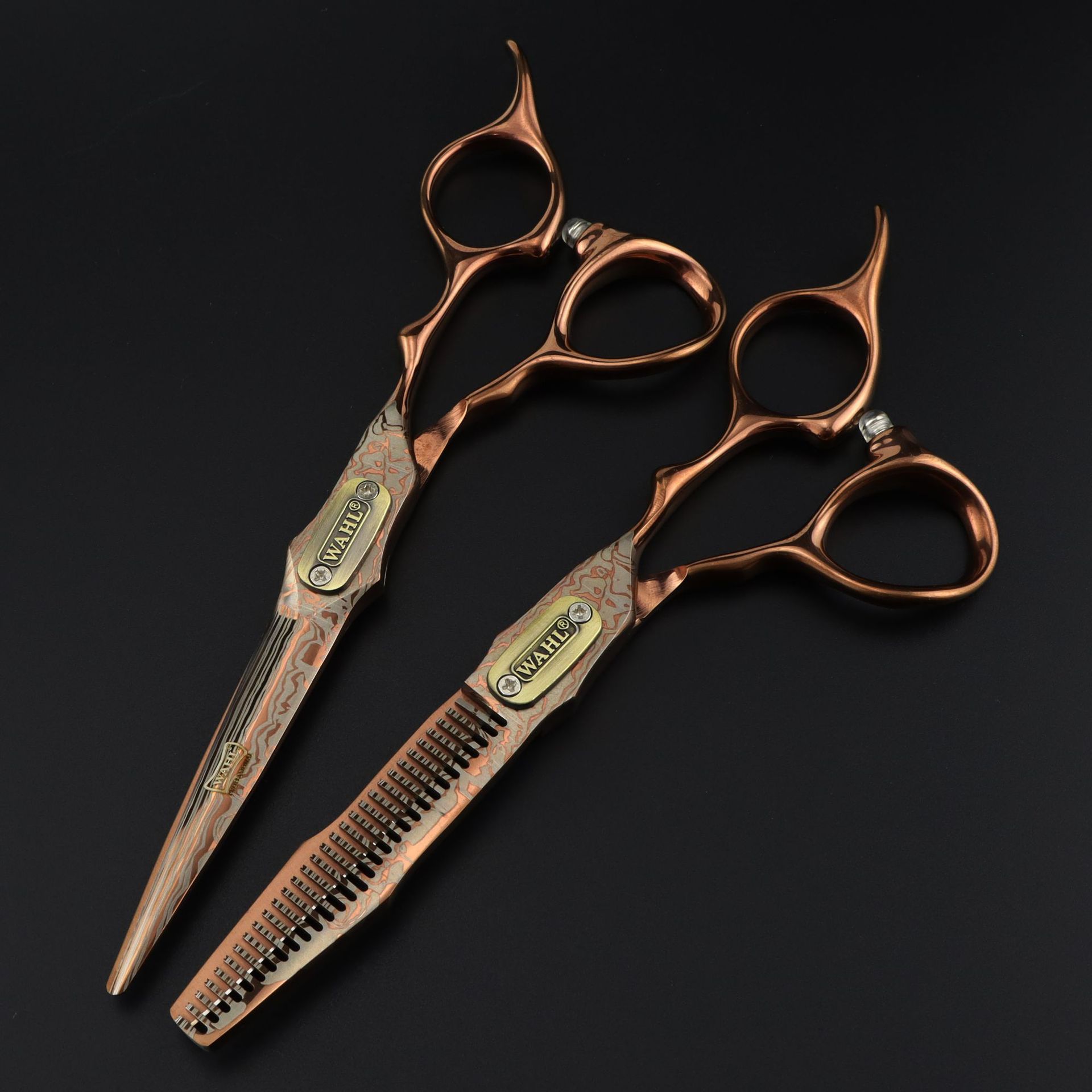 Ciseaux de coiffure professionnels damas bronze double épée_voghion.com
