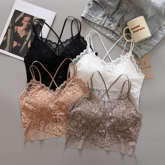 法式蕾絲美背背心細肩帶吊帶內衣一體式裹胸內搭打底交叉美背內衣