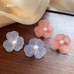 銀の針の甘い小さい清新な花の真珠のピアスの軽い豪華な風のイヤリングの百合の高級感の耳飾りの女性dingzhi