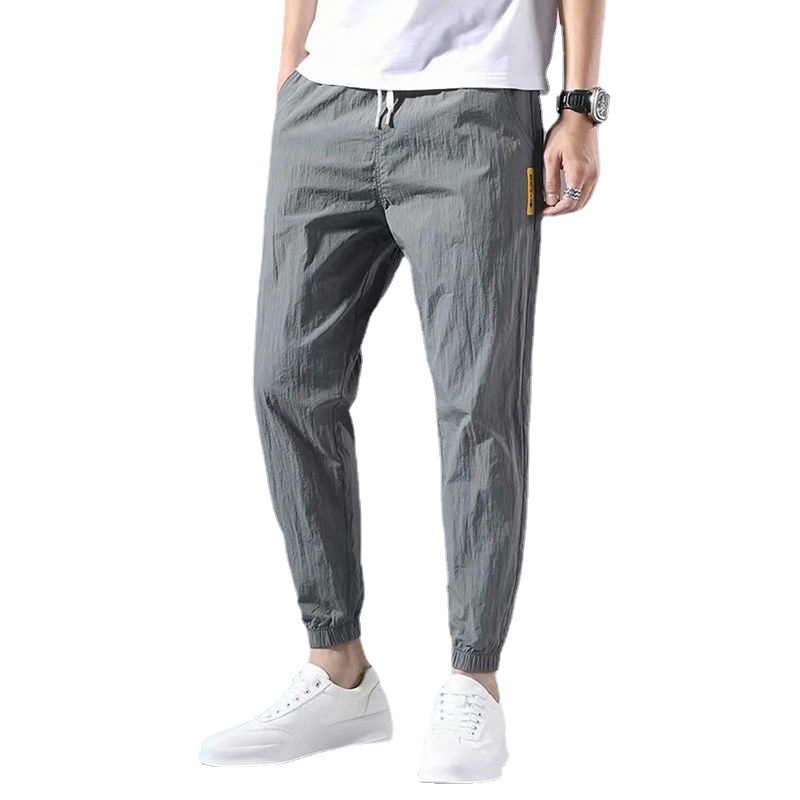 Men's Sports Casual Pants Korean Style Summer Ice Silk Trendy Pants Thin Loose Large Size Ankle-length Pants