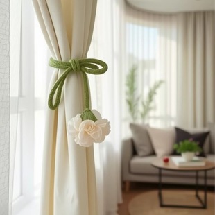 Curtain Light Luxury Tie Flower Tie Rope Adjustable Drawstring Pastoral Style Linen Curtain Buckle Cute Decorative Creative