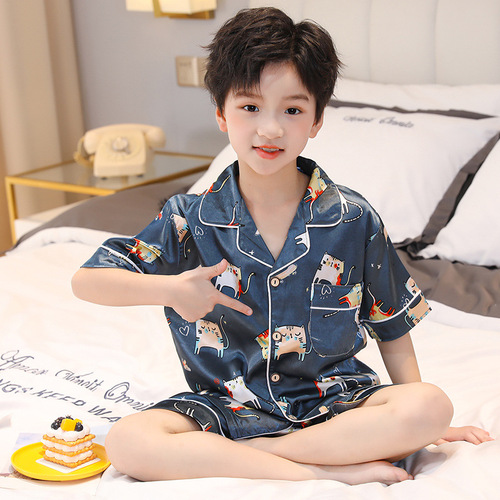 Children's home clothes suit summer thin boys and girls short-sleeved three-quarter pants air-conditioned clothes 3-8 children's pajamas