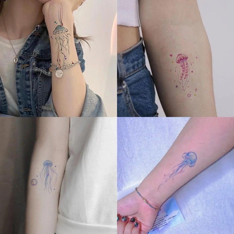 Color Jellyfish Tattoo Sticker Soul Free Personalized Jellyfish Waterproof Long-lasting Simulation Cute Tattoo Sticker for Women