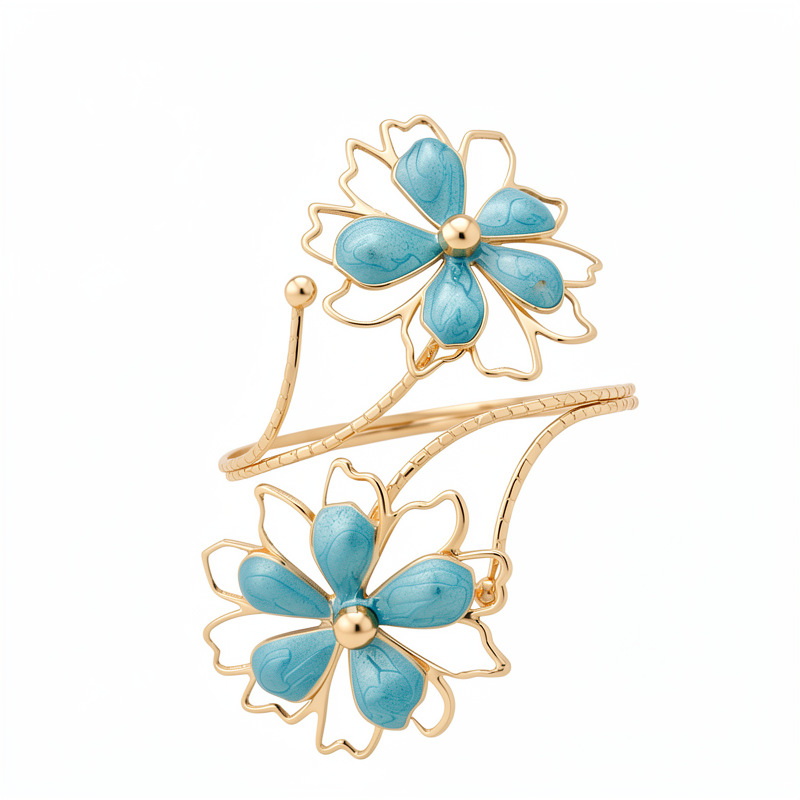 Europa y los Estados Unidos metal goteo flor doble brazalete personalidad pulsera exagerada moda simple joyas de alta calidad mujeres
