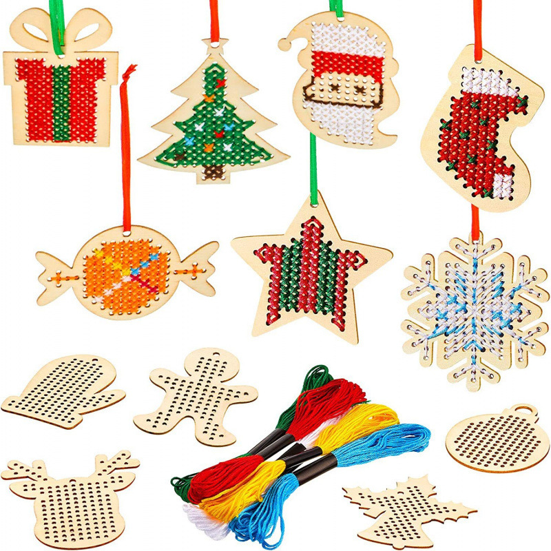 Cross-Border Wooden Christmas Cross-Stitch Kit Children's Handmade Crafts Christmas Tree Pendant Decoration Painting