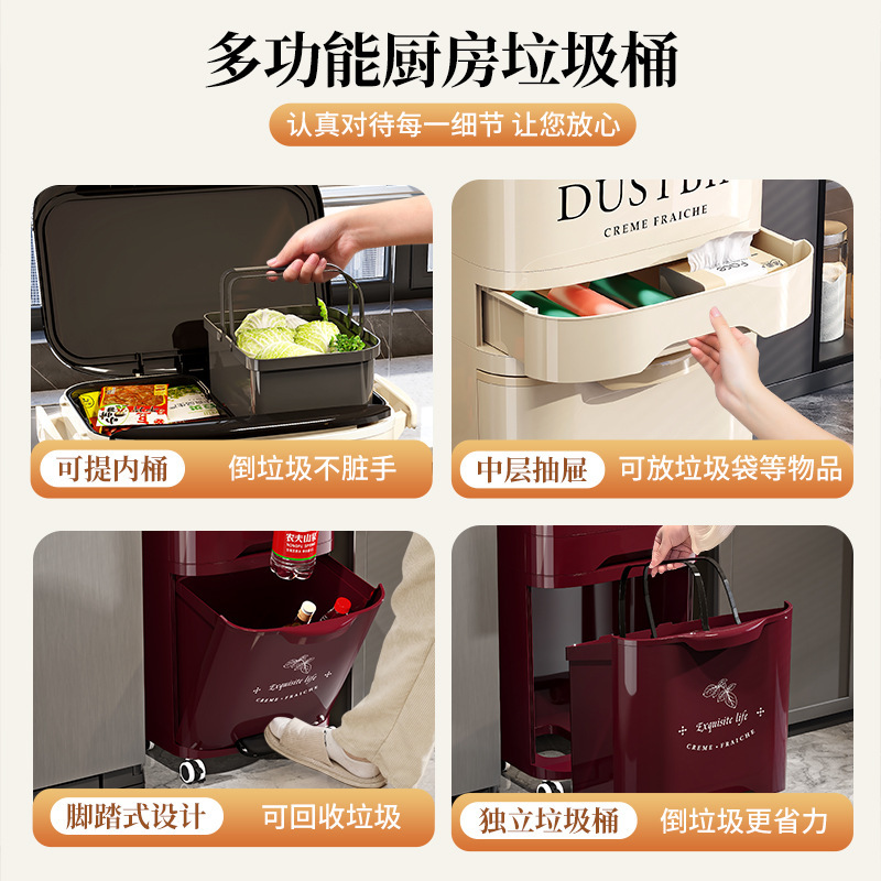 严选中古分类垃圾桶家用厨房高款免弯腰带盖大号收纳双内桶垃圾筒|undefined