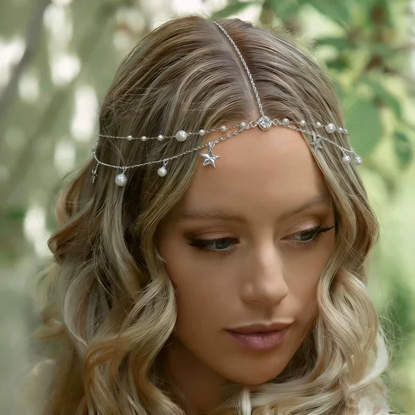 Amazon's Best-Selling Rhinestone Tassel Hair Chain Bohemian Style Pearl Star Bridal Hair Accessories Women's Hair Chain