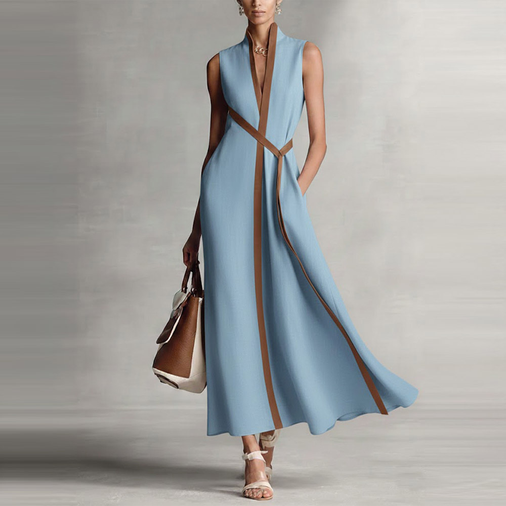Independent Foreign Trade 2026 European and American Fashion Cross-Border New Model Aliexpress Hot-Selling Color-Block Sleeveless Casual Dress for Women