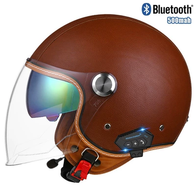 Motosiklet kaskı (dəbilqə) — helmet motorcycle bluetooth helmet electric - lychee-pattern-brown-outer-length-and-inner-colorbluetooth-m
