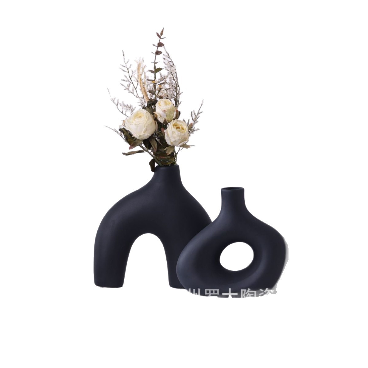 Nordicins creativo vasijo de cerámica decoración flor seca sala de estar esmalte negro brillante decoración floral de forma especial