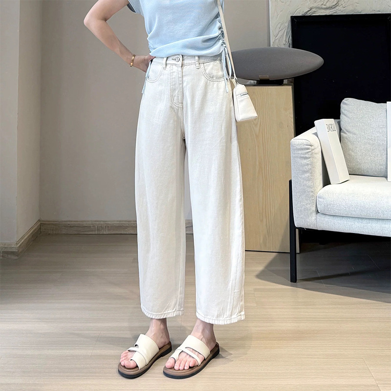 テンセルリネン9点ピーパンツレディース夏両面縫い目スタンドアップマイクロアークグラニーパンツ夏薄いソフトジーンズ|undefined