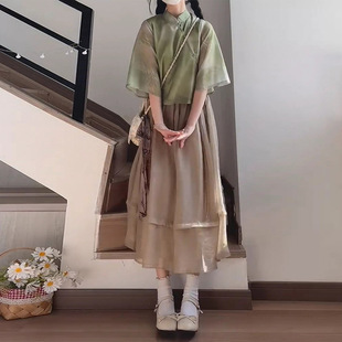 New Chinese Style Dress Suit for Girls Summer Dress 2025 New Junior High School and High School Student Han Dynasty Improved Cheongsam Skirt