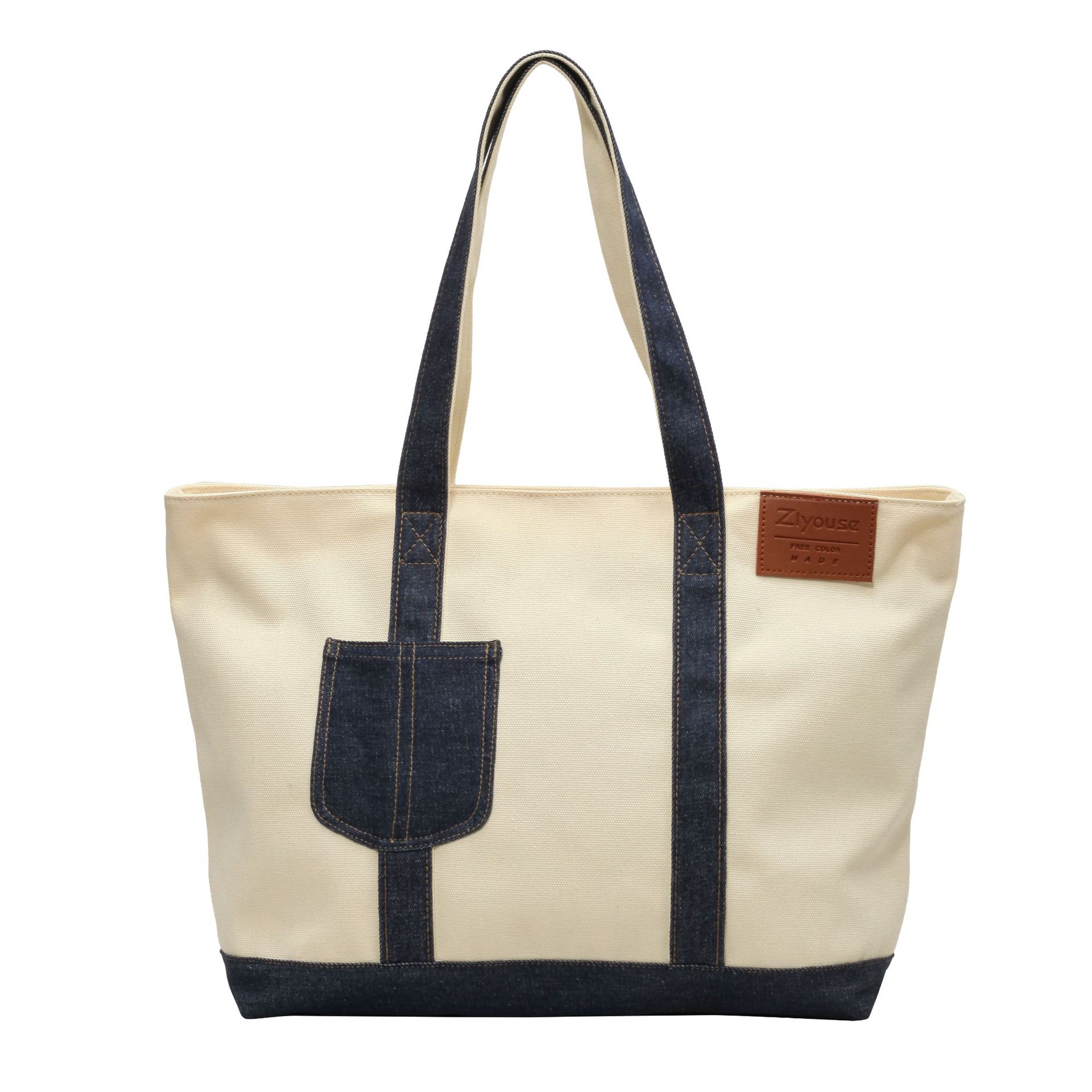 Große Tragetasche für Damen, neue lässige, schlichte Canvas-Handtasche im Color-Blocking-Stil, Schultertasche, modische Achseltasche_voghion.com