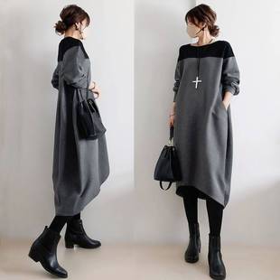 Japanese Style 2025 Spring Round Neck Patchwork Dress