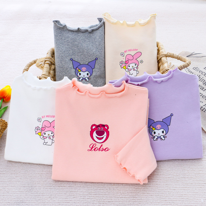 Children's Fall Clothing Girls' Base Shirt Children's Blackberry Edge Long-Sleeve T-Shirt Can Be Worn as Innerwear or Outerwear, One Piece Dropshipping