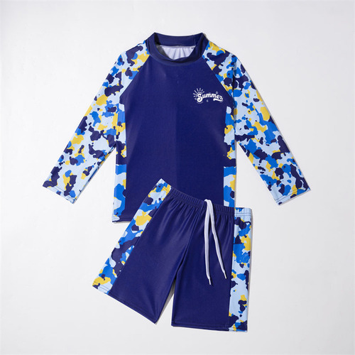 Children's Separate Swimwear for Boys, Medium to Large Size, Long Sleeve Shorts Swim Suit, Surfing Suit, Conservative Swimwear