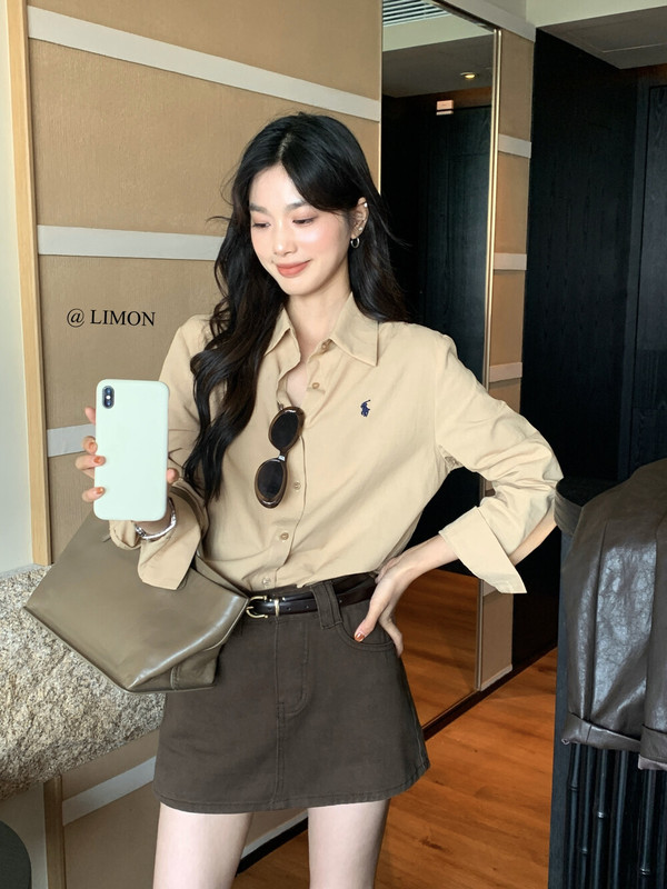 2025秋季简单时髦通勤刺绣复古条纹衬衫长袖休闲百搭宽松女|undefined