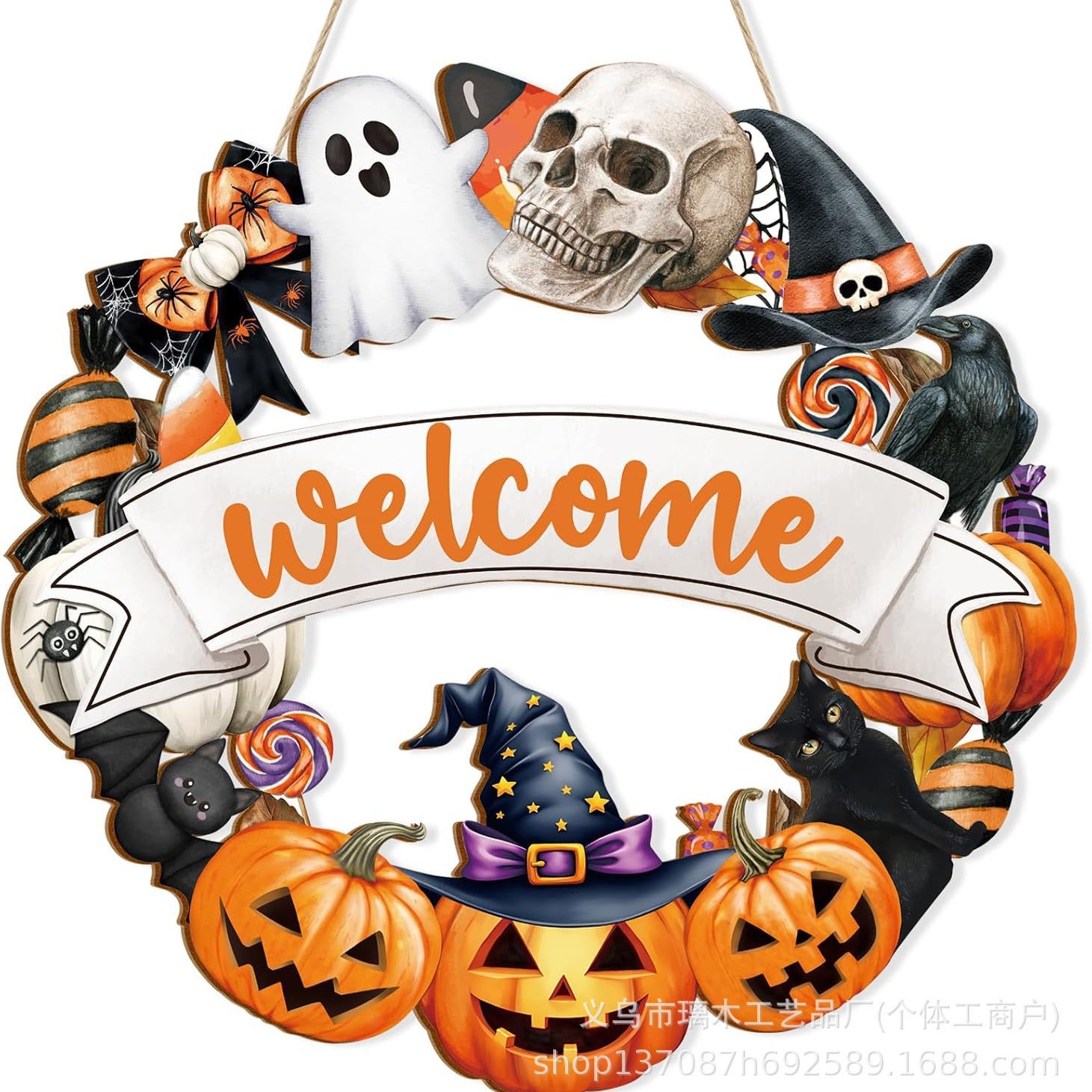 Nuevos productos transfronterizos de madera Halloween decoración de la atmósfera de la fiesta del hogar cabeza de ratón colgante decoración del patio vestíbulo