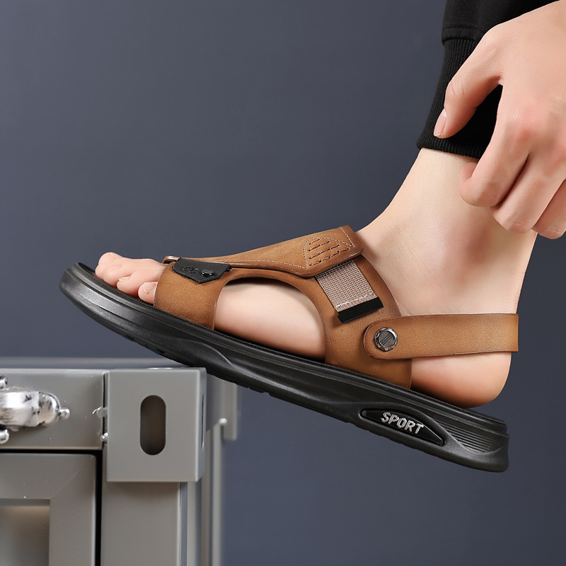 Verano nuevo cabeza de cuero de vaca zapatos de playa para hombres sandalias de cuero al aire libre zapatillas anti-deslizantes zapatillas de hombre transpirables