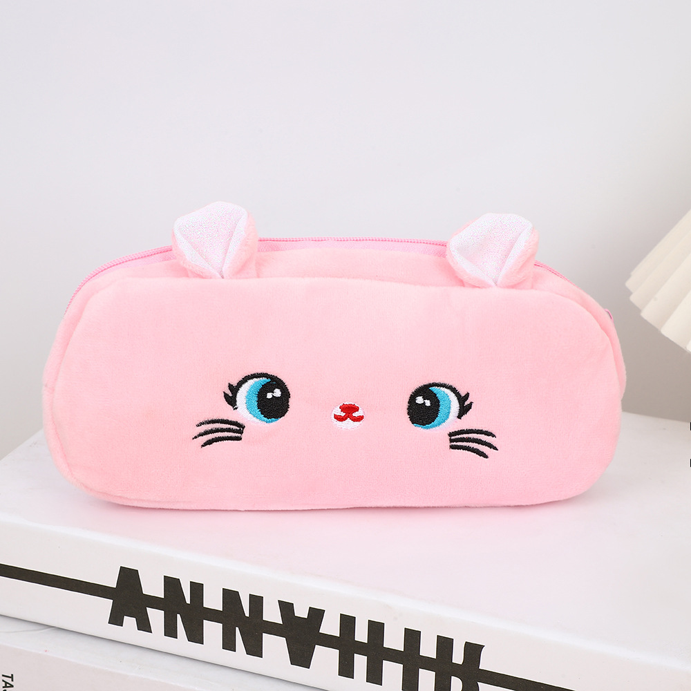 Gato creativo de gran capacidad niña bolsas de lápiz de dibujos animados niños lindos bolsas de papelería peludos bolsas de lápiz para estudiantes primarios
