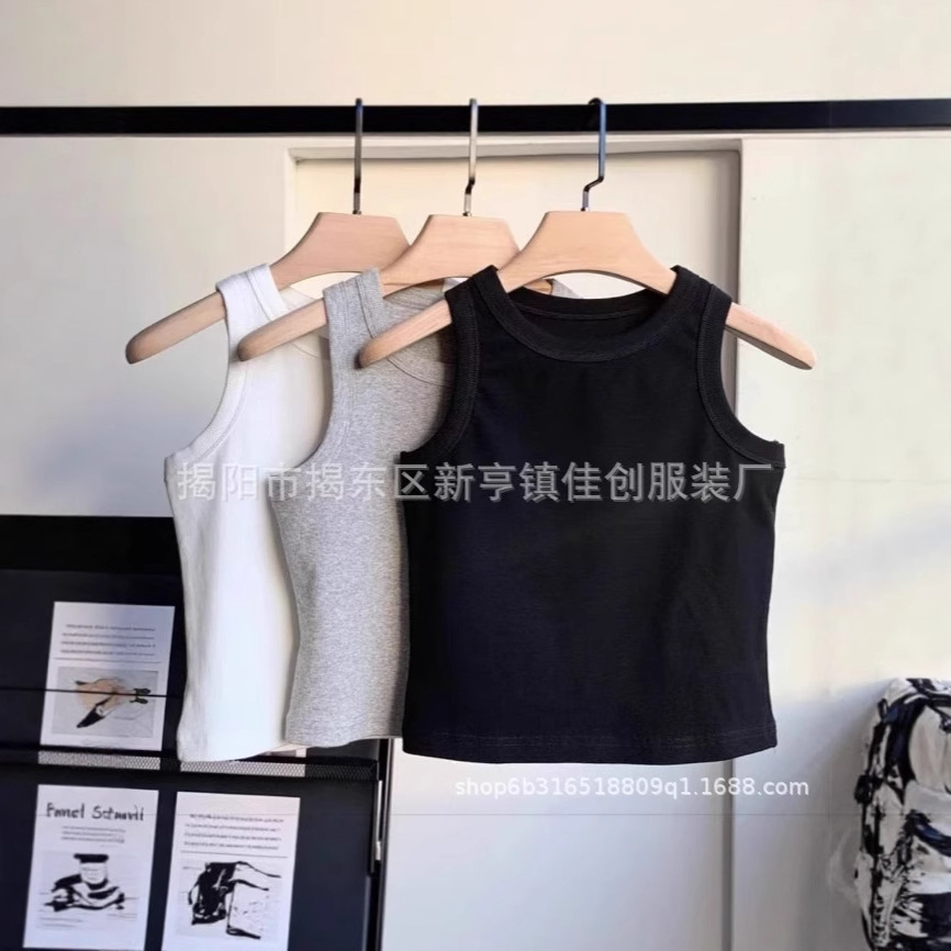 男女童背心外穿2025新款韩版时尚潮流中小童外穿衬衫纯色无袖T恤