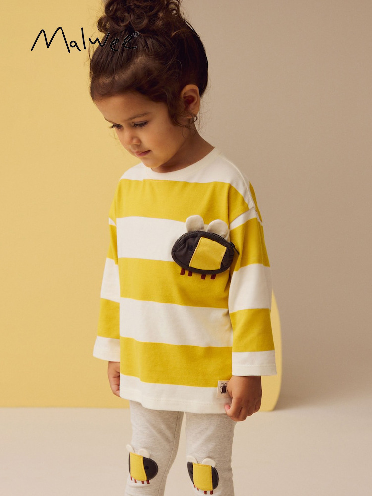 Malwee niñas camiseta de cuello redondo otoño y invierno nuevo fondo de mangas largas para niños europeos y estadounidenses camiseta superior de niños