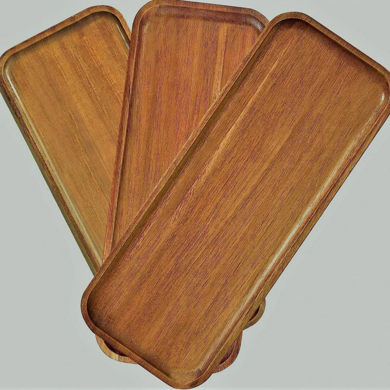 Japanese wooden rectangular dinner plate from natural wood, tea cup, (Physicals)