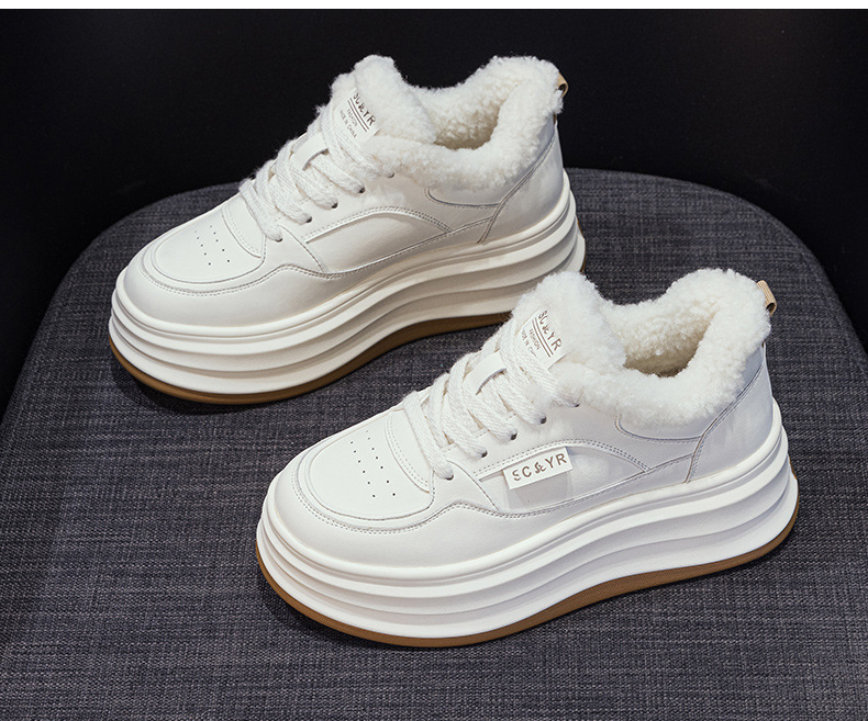 Giày sneaker nữ chunky đế dày mũi tròn lót lông cừu ấm áp mùa thu đông — M2688-1 màu đen lót nhung, M2688-1 trắng be lót nhung chi tiết 13